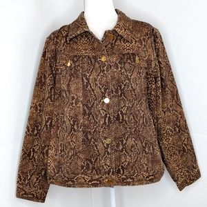Chaps NWT Snakeskin print Cotton denim jean jacket 2X brown tan